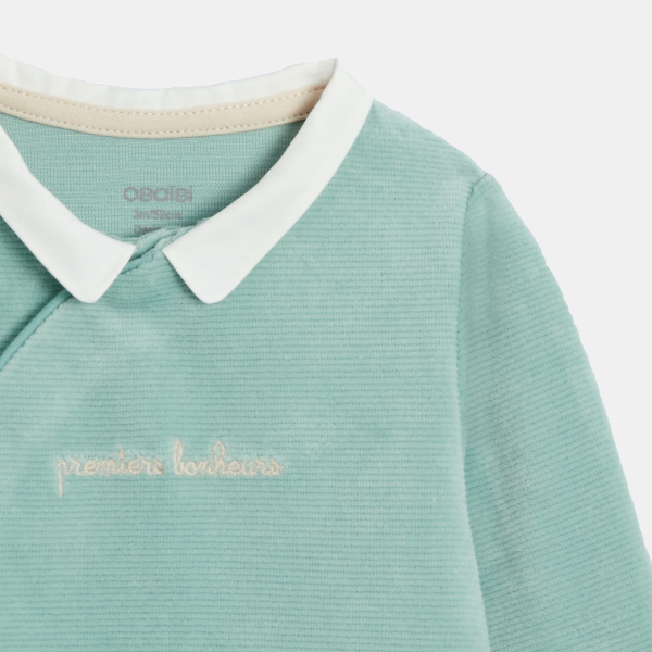 بذلة نوم مخملية مضلعة باللون الأخضر للأولاد الصغار